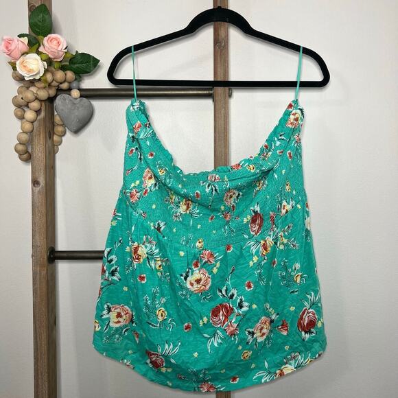 Torrid Strapless Smocked Bodice Babydoll Top Green Floral Size 4X NWT - Picture 1 of 8